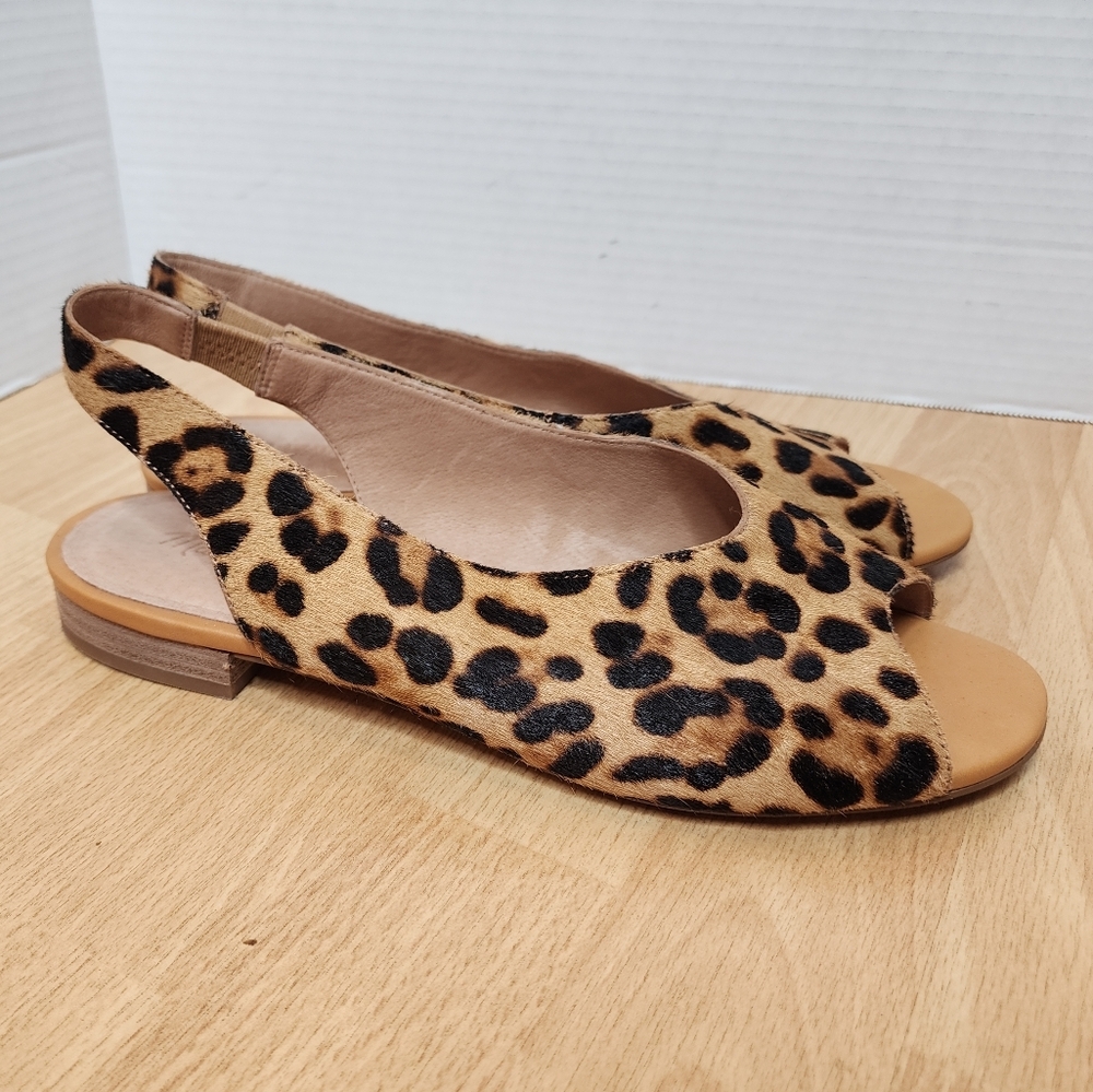 Madewell‎ Calf Hair Leopard Tavi Slingback Peep Toe Sandals Shoes Size 10